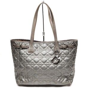 Authentic Christian Dior Tote Bag Purse Gray Coated Canvas W/ DIOR Charm